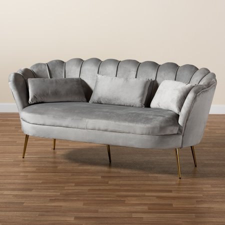 Baxton Studio Genia Contemporary Glam and Luxe Grey Velvet Upholstered and Gold Metal Sofa 199-12453-ZORO